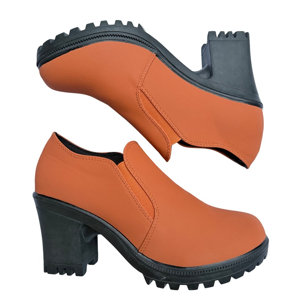 Womens Platform Booties Lug Sole Lightweight Burnt Orange Y2K Retro Chunky Sz 42